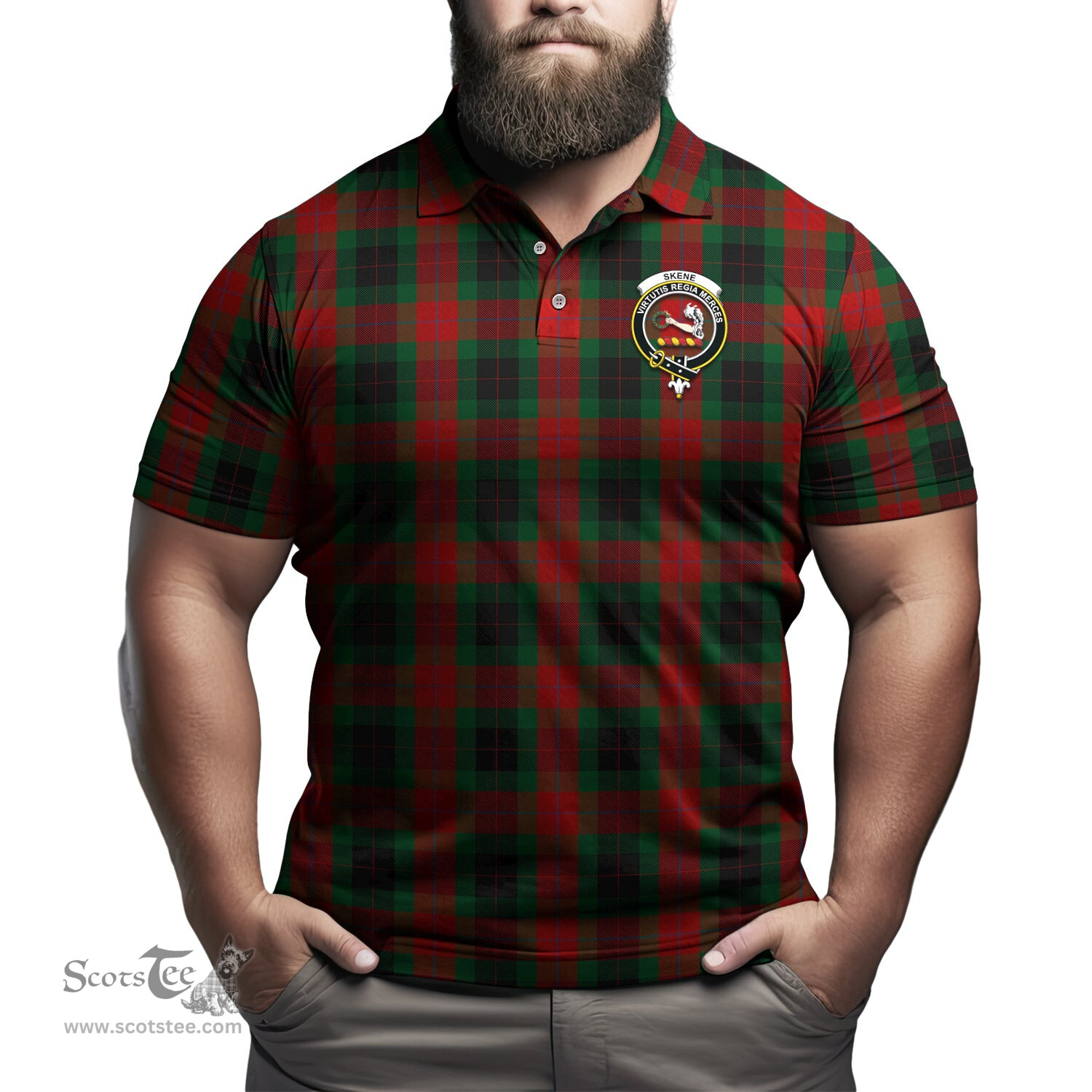 Scottish Skene of Cromar Black Tartan Mens Polo Shirt with Family Crest Scottish Polo Shirt Scottish Plaid Tartan Plaid - ScotsTee - scotstee.com