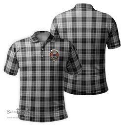 Scottish MacLeod Black and White Tartan Mens Polo Shirt with Family Crest Scottish Polo Shirt Scottish Plaid Tartan Plaid - ScotsTee - scotstee.com