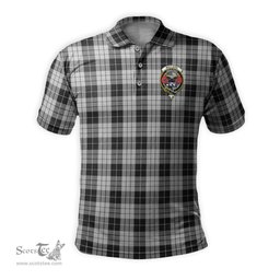Scottish MacLeod Black and White Tartan Mens Polo Shirt with Family Crest Scottish Polo Shirt Scottish Plaid Tartan Plaid - ScotsTee - scotstee.com