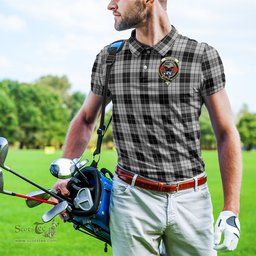 Scottish MacLeod Black and White Tartan Mens Polo Shirt with Family Crest Scottish Polo Shirt Scottish Plaid Tartan Plaid - ScotsTee - scotstee.com