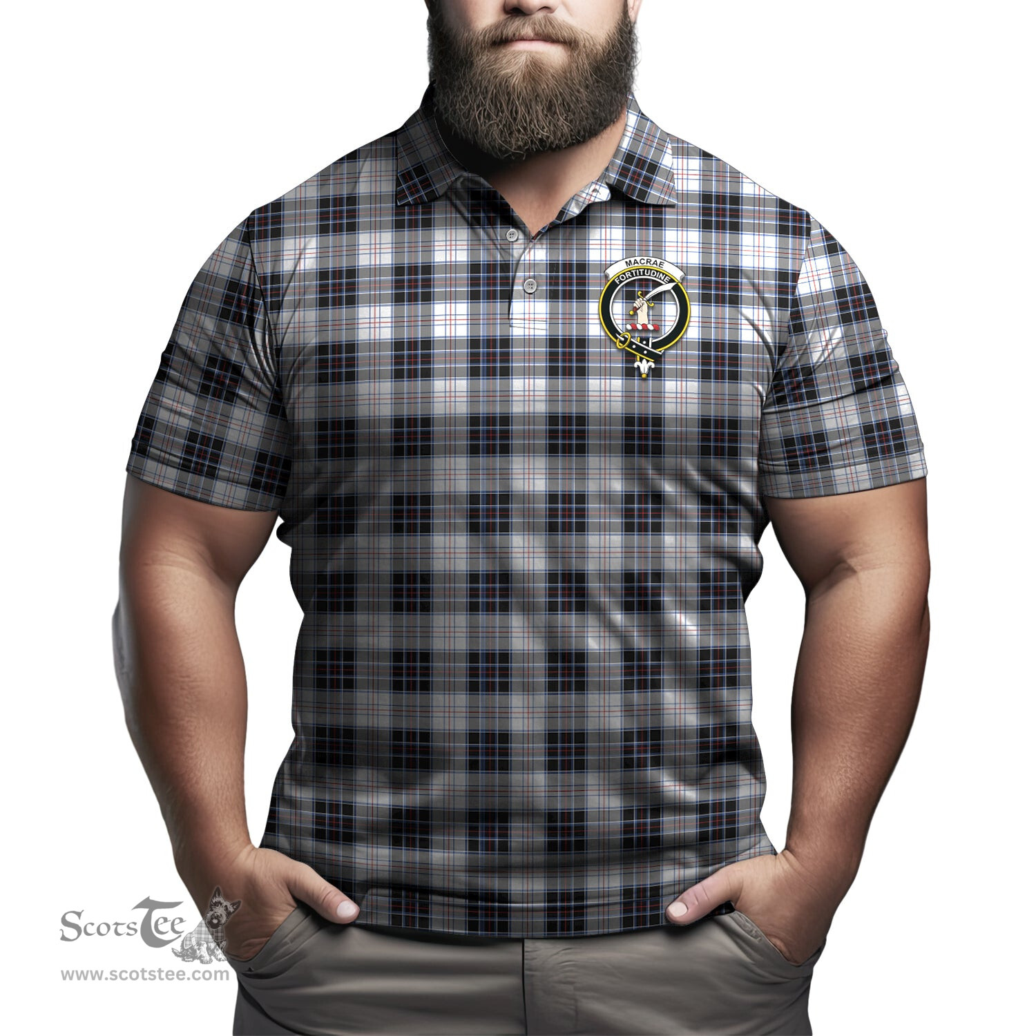 Scottish MacRae Dress Modern Tartan Mens Polo Shirt with Family Crest Scottish Polo Shirt Scottish Plaid Tartan Plaid - ScotsTee - scotstee.com