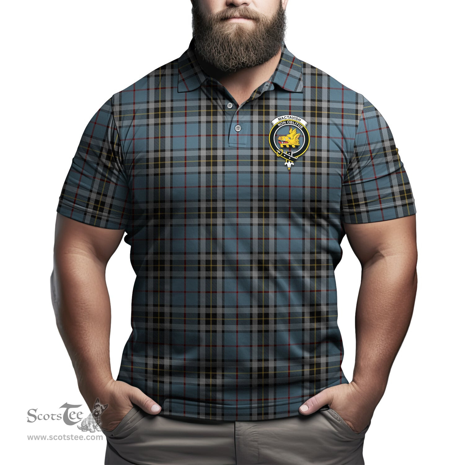 Scottish MacTavish Dress Tartan Mens Polo Shirt with Family Crest Scottish Polo Shirt Scottish Plaid Tartan Plaid - ScotsTee - scotstee.com