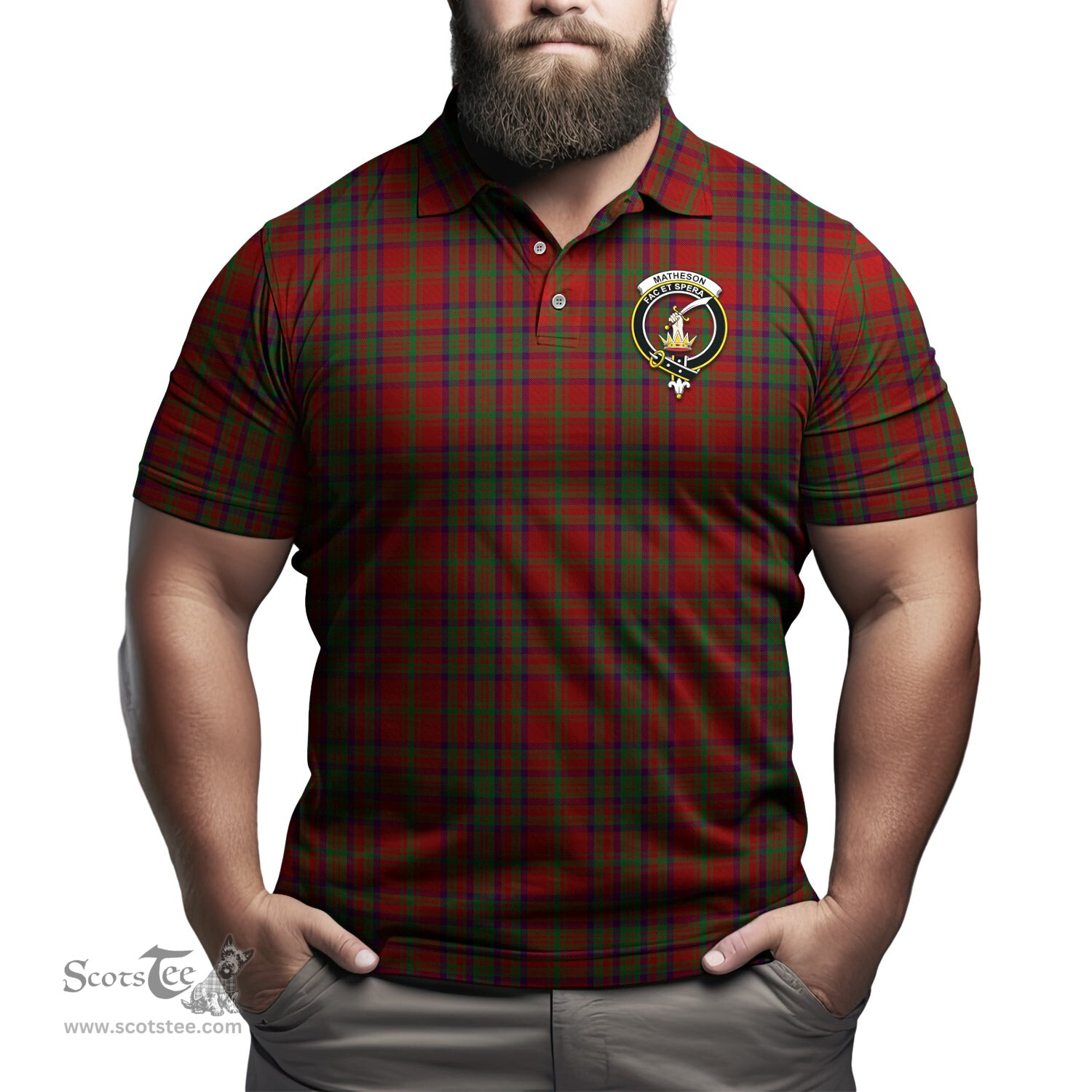 Scottish Matheson Dress Tartan Mens Polo Shirt with Family Crest Scottish Polo Shirt Scottish Plaid Tartan Plaid - ScotsTee - scotstee.com