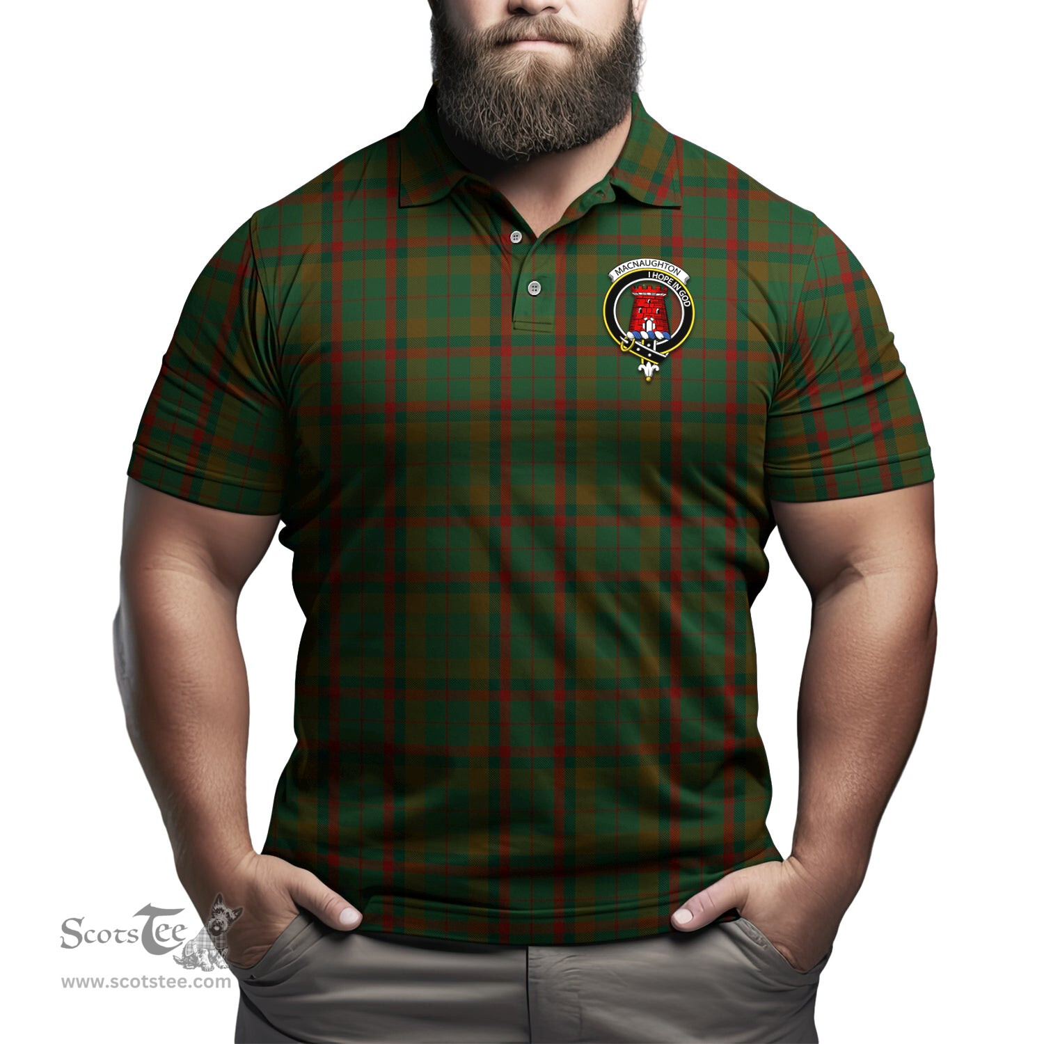 Scottish Macnaughton Hunting Tartan Mens Polo Shirt with Family Crest Scottish Polo Shirt Scottish Plaid Tartan Plaid - ScotsTee - scotstee.com