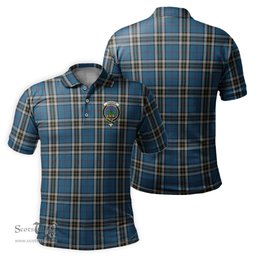 Scottish Thomson Dress Blue Tartan Mens Polo Shirt with Family Crest Scottish Polo Shirt Scottish Plaid Tartan Plaid - ScotsTee - scotstee.com
