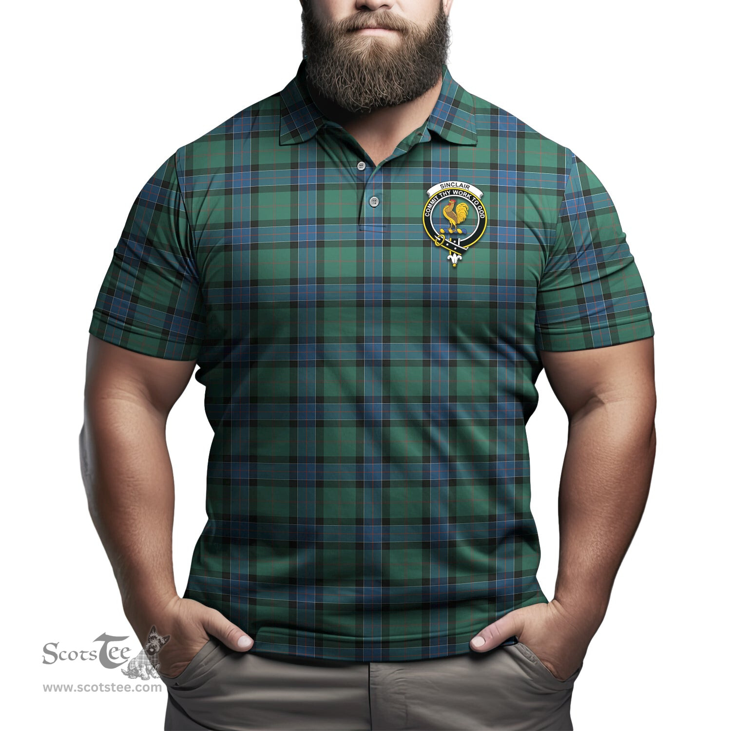 Scottish Sinclair Hunting Ancient Tartan Mens Polo Shirt with Family Crest Scottish Polo Shirt Scottish Plaid Tartan Plaid - ScotsTee - scotstee.com