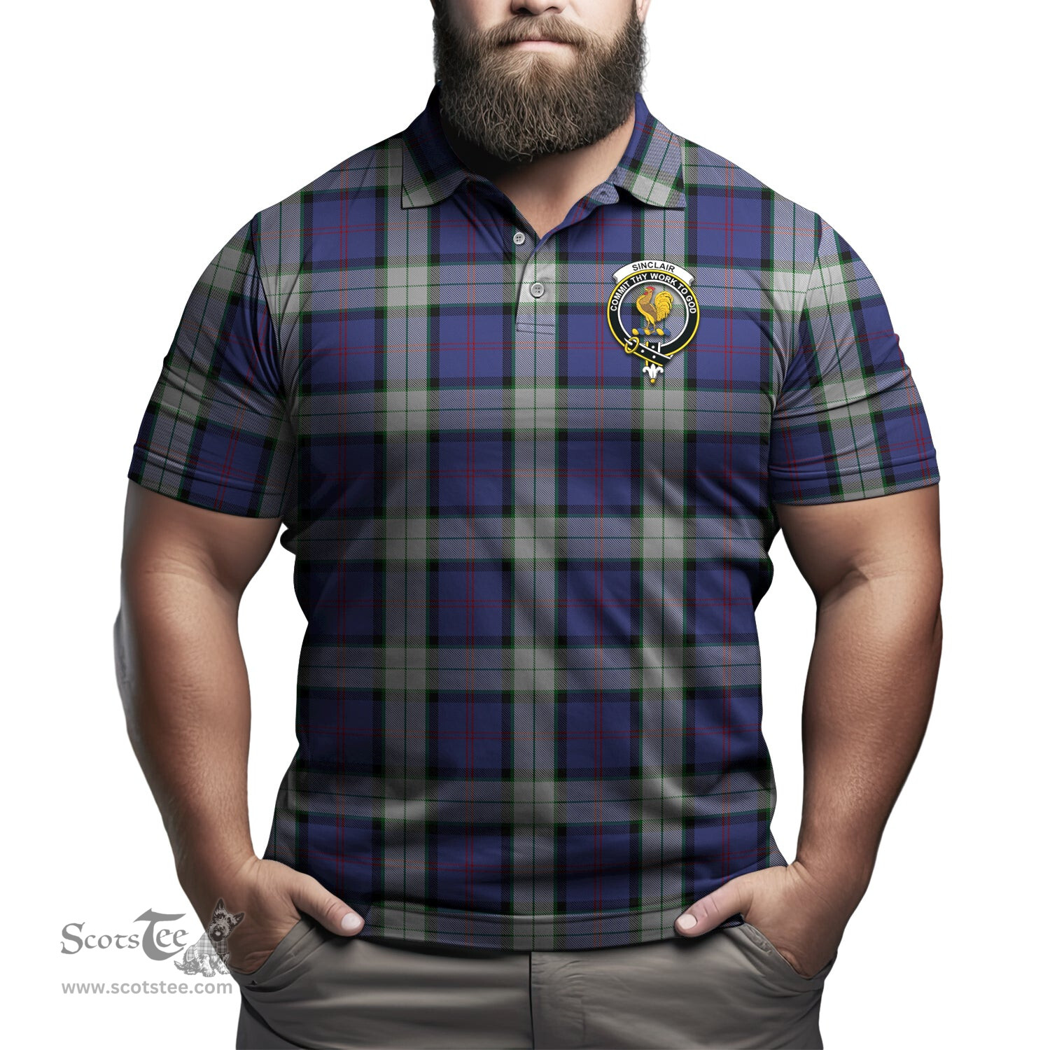 Scottish Sinclair Dress Tartan Mens Polo Shirt with Family Crest Scottish Polo Shirt Scottish Plaid Tartan Plaid - ScotsTee - scotstee.com