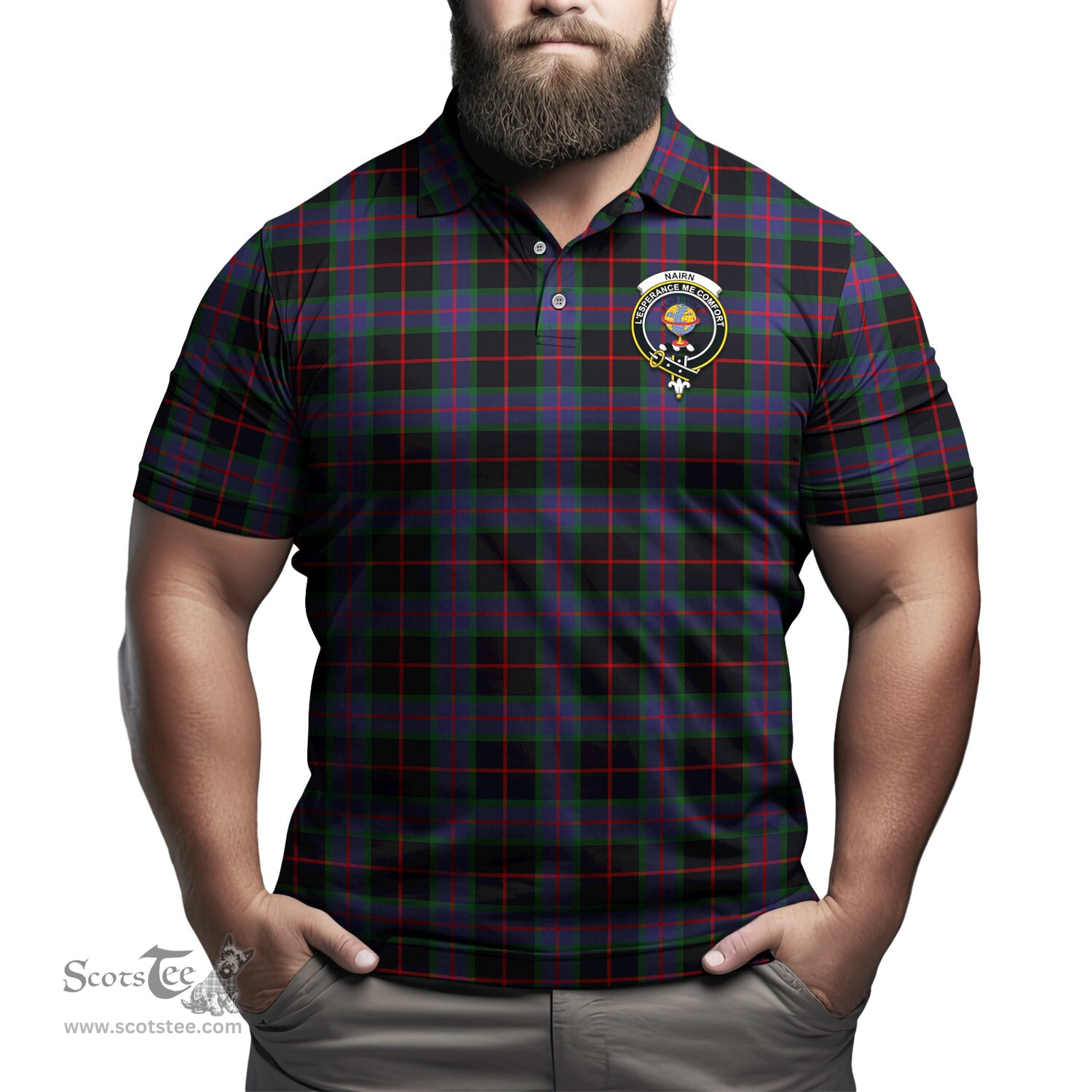 Scottish Nairn Tartan Mens Polo Shirt with Family Crest Scottish Polo Shirt Scottish Plaid Tartan Plaid - ScotsTee - scotstee.com