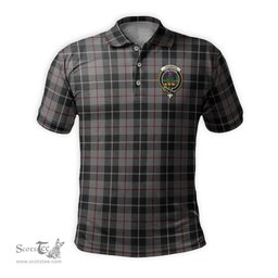 Scottish Thompson Grey Tartan Mens Polo Shirt with Family Crest Scottish Polo Shirt Scottish Plaid Tartan Plaid - ScotsTee - scotstee.com
