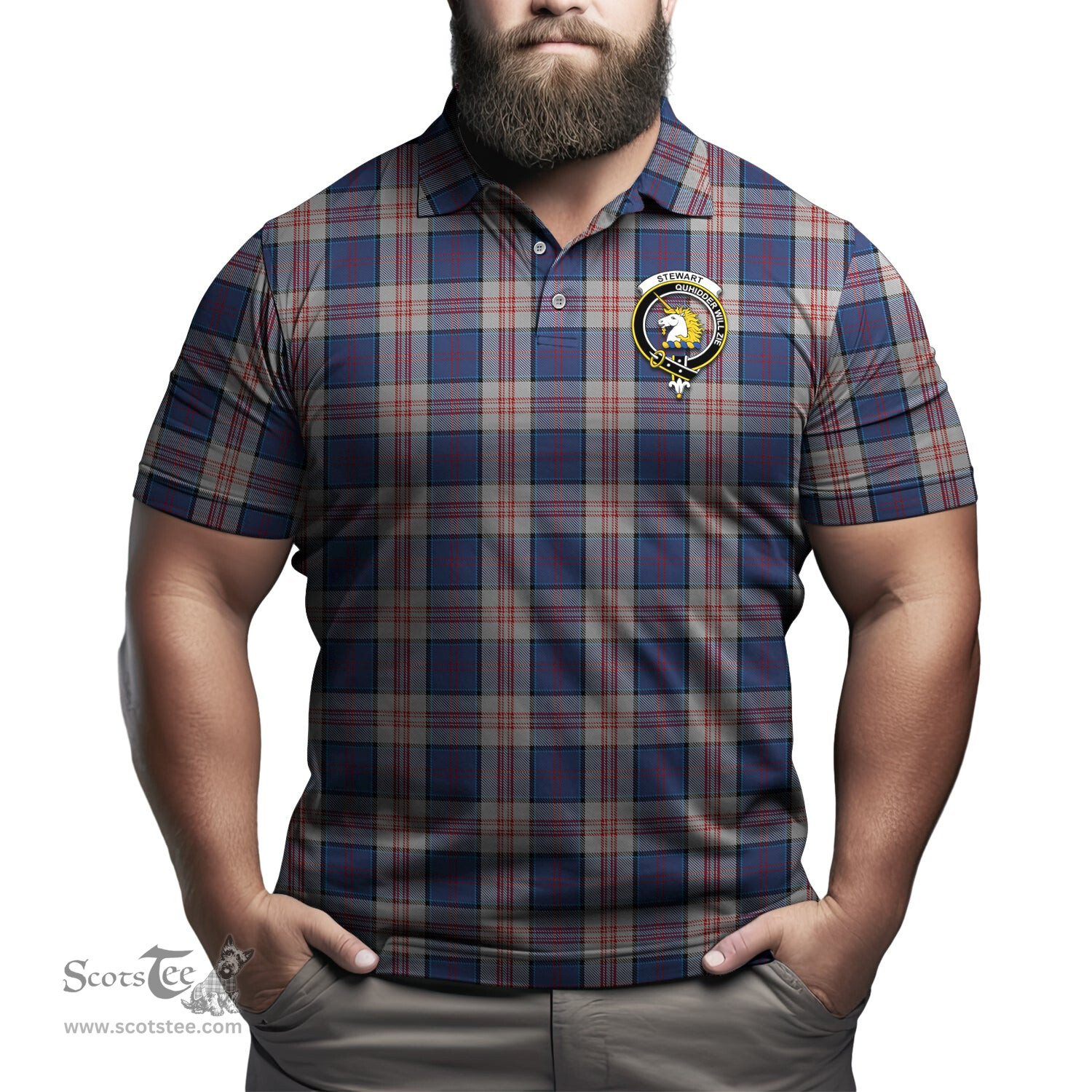 Scottish Stewart of Appin Hunting Dress Tartan Mens Polo Shirt with Family Crest Scottish Polo Shirt Scottish Plaid Tartan Plaid - ScotsTee - scotstee.com