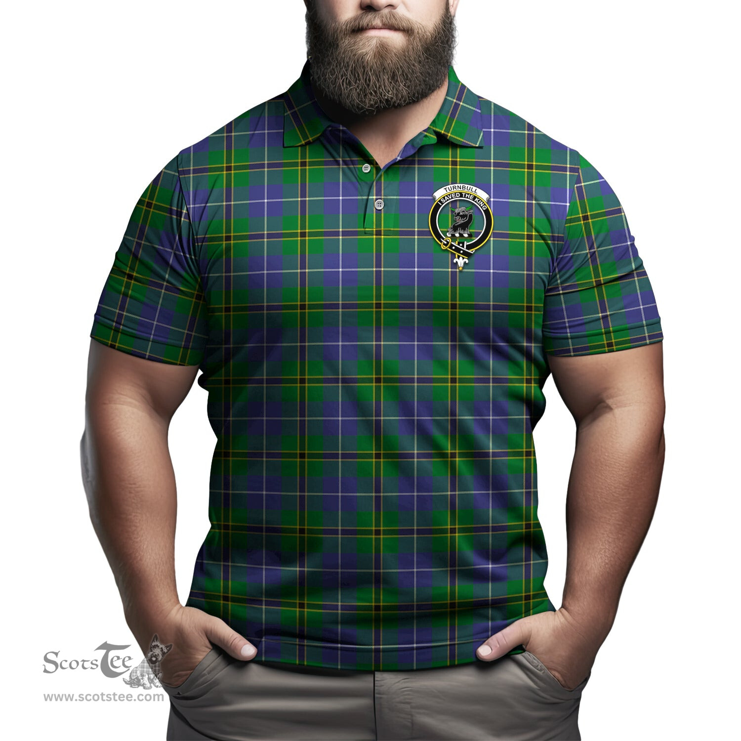 Scottish Turnbull Hunting Tartan Mens Polo Shirt with Family Crest Scottish Polo Shirt Scottish Plaid Tartan Plaid - ScotsTee - scotstee.com
