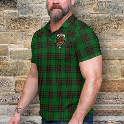 Scottish Primrose Tartan Mens Polo Shirt with Family Crest Scottish Polo Shirt Scottish Plaid Tartan Plaid - ScotsTee - scotstee.com