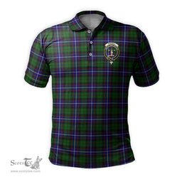 Scottish Russell Modern Tartan Mens Polo Shirt with Family Crest Scottish Polo Shirt Scottish Plaid Tartan Plaid - ScotsTee - scotstee.com