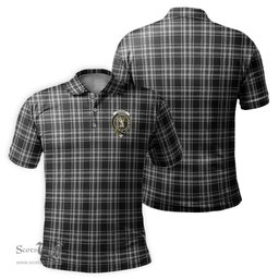 Scottish Stewart Black and White Tartan Mens Polo Shirt with Family Crest Scottish Polo Shirt Scottish Plaid Tartan Plaid - ScotsTee - scotstee.com