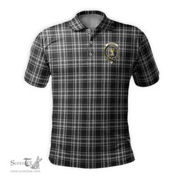 Scottish Stewart Black and White Tartan Mens Polo Shirt with Family Crest Scottish Polo Shirt Scottish Plaid Tartan Plaid - ScotsTee - scotstee.com