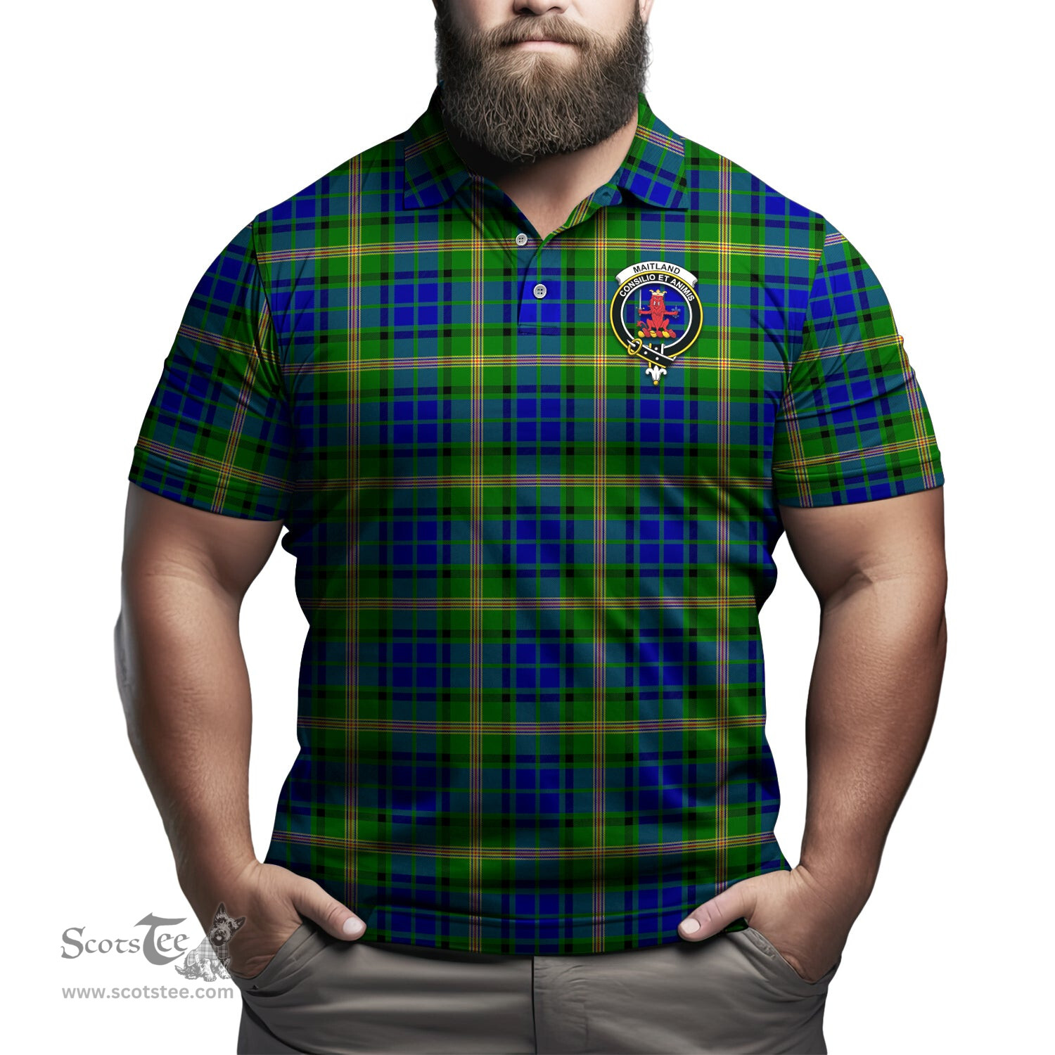 Scottish Maitland Tartan Mens Polo Shirt with Family Crest Scottish Polo Shirt Scottish Plaid Tartan Plaid - ScotsTee - scotstee.com