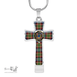 Scottish Stirling (Of Cadder-Present Chief) Clan Tartan Cross Necklace - Crest Classic Scottish Plaid Tartan Plaid