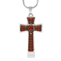 Scottish Stewart (Stuart) Of Bute Clan Tartan Cross Necklace - Crest Classic Scottish Plaid Tartan Plaid