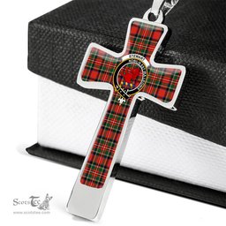 Scottish Stewart (Stuart) Of Bute Clan Tartan Cross Necklace - Crest Classic Scottish Plaid Tartan Plaid