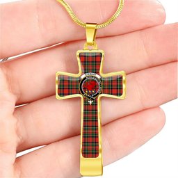 Scottish Stewart (Stuart) Of Bute Clan Tartan Cross Necklace - Crest Classic Scottish Plaid Tartan Plaid