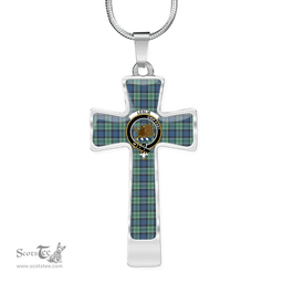 Scottish Leslie (Earl Of Rothes) Clan Tartan Cross Necklace - Crest Classic Scottish Plaid Tartan Plaid