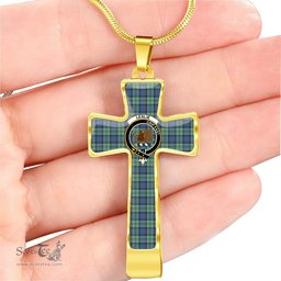 Scottish Leslie (Earl Of Rothes) Clan Tartan Cross Necklace - Crest Classic Scottish Plaid Tartan Plaid