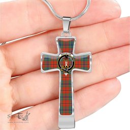 Scottish Maclean Of Duart Ancient Clan Tartan Cross Necklace - Crest Classic Scottish Plaid Tartan Plaid