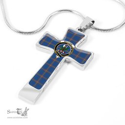 Scottish Maclaine (Of Lochbuie) Clan Tartan Cross Necklace - Crest Classic Scottish Plaid Tartan Plaid