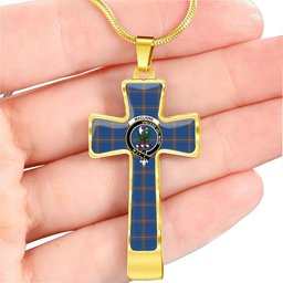 Scottish Maclaine (Of Lochbuie) Clan Tartan Cross Necklace - Crest Classic Scottish Plaid Tartan Plaid