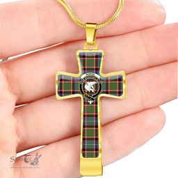 Scottish Norvel (Or Norvill) Clan Tartan Cross Necklace - Crest Classic Scottish Plaid Tartan Plaid