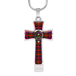 Scottish Gow (Of Skeoch) Clan Tartan Cross Necklace - Crest Classic Scottish Plaid Tartan Plaid