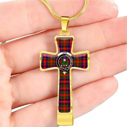 Scottish Gow (Of Skeoch) Clan Tartan Cross Necklace - Crest Classic Scottish Plaid Tartan Plaid