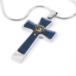 Scottish Edmonstone (Of Duntreath) Clan Tartan Cross Necklace - Crest Classic Scottish Plaid Tartan Plaid