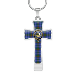 Scottish Edmonstone (Of Duntreath) Clan Tartan Cross Necklace - Crest Classic Scottish Plaid Tartan Plaid
