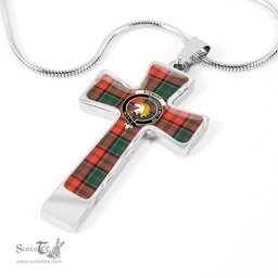 Scottish Stewart (Of Appin) Clan Tartan Cross Necklace - Crest Classic Scottish Plaid Tartan Plaid