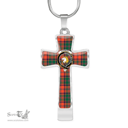 Scottish Stewart (Of Appin) Clan Tartan Cross Necklace - Crest Classic Scottish Plaid Tartan Plaid