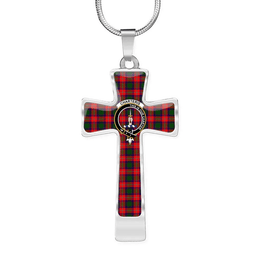 Scottish Charteris (Earls Of Wemyss) Clan Tartan Cross Necklace - Crest Classic Scottish Plaid Tartan Plaid