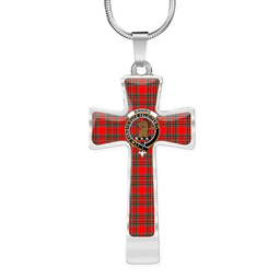 Scottish Binning (Of Wallifoord) Clan Tartan Cross Necklace - Crest Classic Scottish Plaid Tartan Plaid