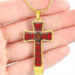 Scottish Binning (Of Wallifoord) Clan Tartan Cross Necklace - Crest Classic Scottish Plaid Tartan Plaid