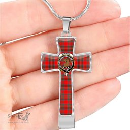 Scottish Binning (Of Wallifoord) Clan Tartan Cross Necklace - Crest Classic Scottish Plaid Tartan Plaid