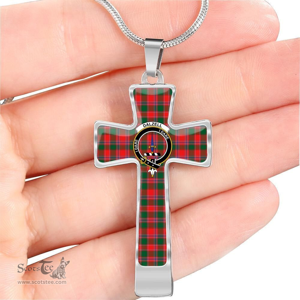Scottish Dalzell Clan Tartan Cross Necklace - Crest Classic Scottish Plaid Tartan Plaid