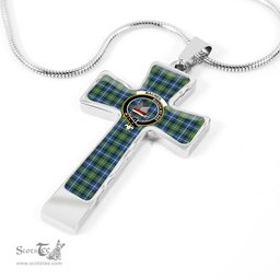 Scottish Macneil (Of Barra) Clan Tartan Cross Necklace - Crest Classic Scottish Plaid Tartan Plaid
