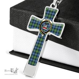 Scottish Macneil (Of Barra) Clan Tartan Cross Necklace - Crest Classic Scottish Plaid Tartan Plaid
