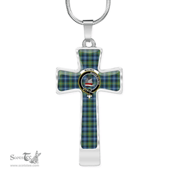 Scottish Macneil (Of Barra) Clan Tartan Cross Necklace - Crest Classic Scottish Plaid Tartan Plaid