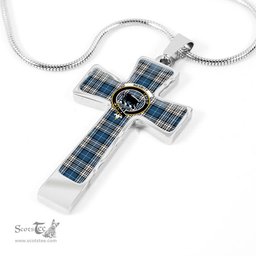 Scottish Nesbitt (Or Nisbet) Clan Tartan Cross Necklace - Crest Classic Scottish Plaid Tartan Plaid