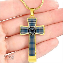 Scottish Nesbitt (Or Nisbet) Clan Tartan Cross Necklace - Crest Classic Scottish Plaid Tartan Plaid