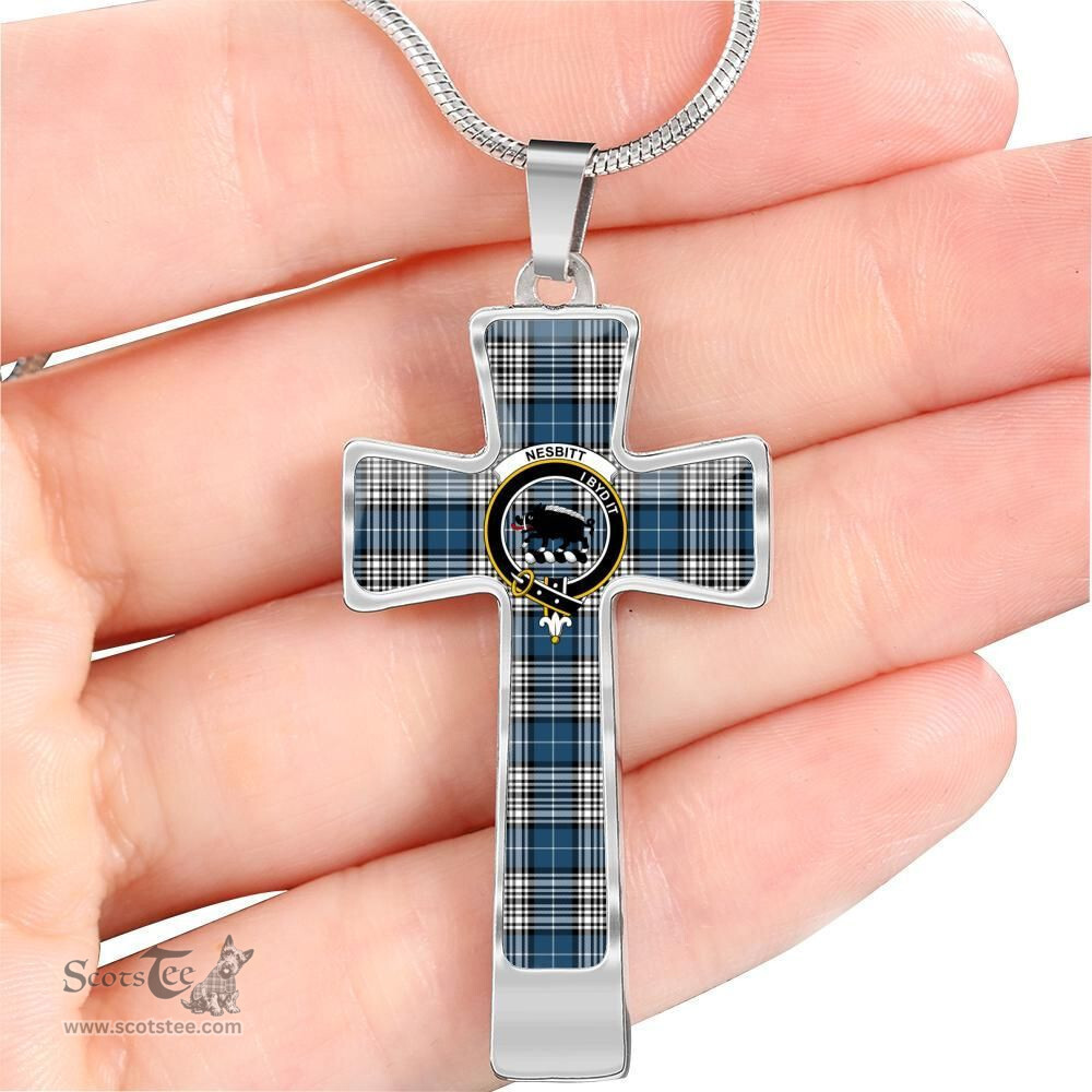 Scottish Nesbitt (Or Nisbet) Clan Tartan Cross Necklace - Crest Classic Scottish Plaid Tartan Plaid