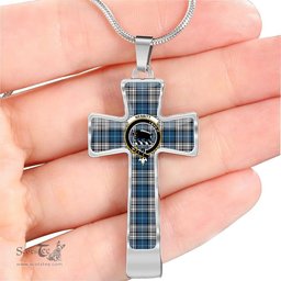 Scottish Nesbitt (Or Nisbet) Clan Tartan Cross Necklace - Crest Classic Scottish Plaid Tartan Plaid