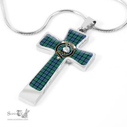 Scottish Campbell (Of Cawdor) Clan Tartan Cross Necklace - Crest Classic Scottish Plaid Tartan Plaid