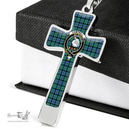 Scottish Campbell (Of Cawdor) Clan Tartan Cross Necklace - Crest Classic Scottish Plaid Tartan Plaid